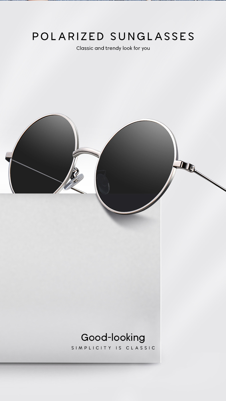 亚马逊男女同款偏光太阳镜复古太子镜速卖通8020圆框驾驶墨镜详情3