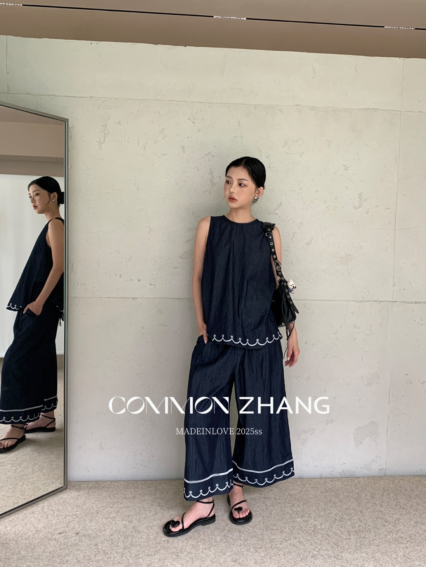 CZ ZHANG Summer Korean-style casual, laid-back, loose, versatile, embroidered textured round-neck denim vest for women, B24179 pic 10