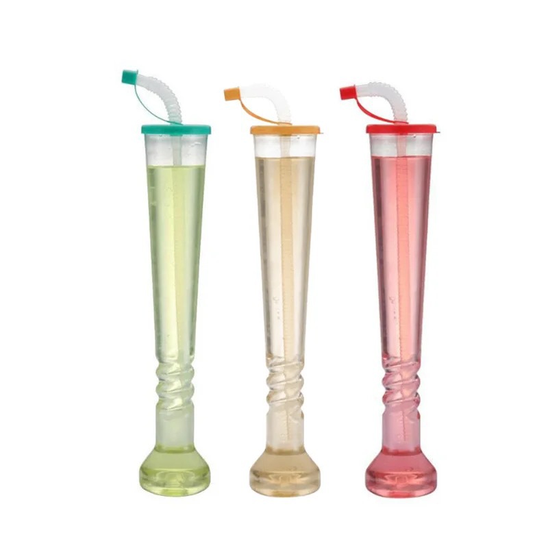 Creative plastic long-necked cups for bars, KTVS, straw cups, dumbbell drinks, and screw-shaped milk tea cups are available as gifts for portability pic 2