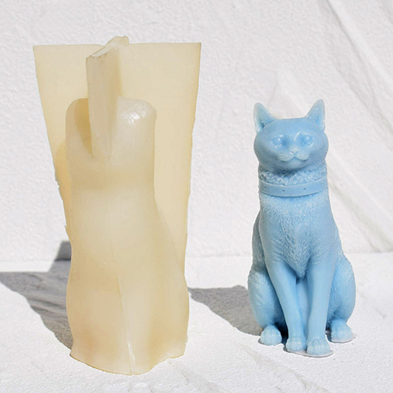 立体动物小猫香薰蜡烛硅胶模具小猫树脂滴胶石膏摆件橘猫蜡烛模具详情17
