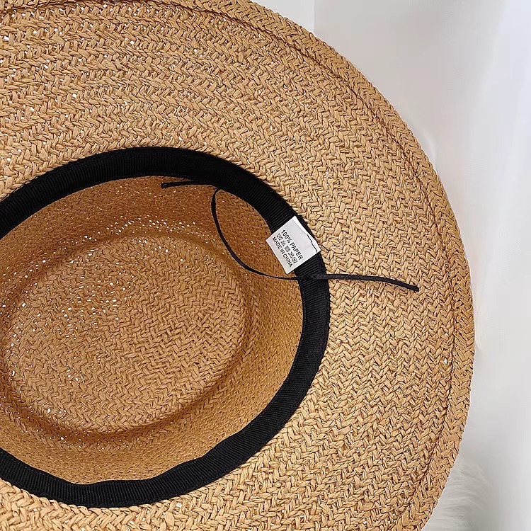 Old Qian style retro flat-topped straw hat for women, summer beach sun hat, sun protection hat, straw woven top hat pic 12