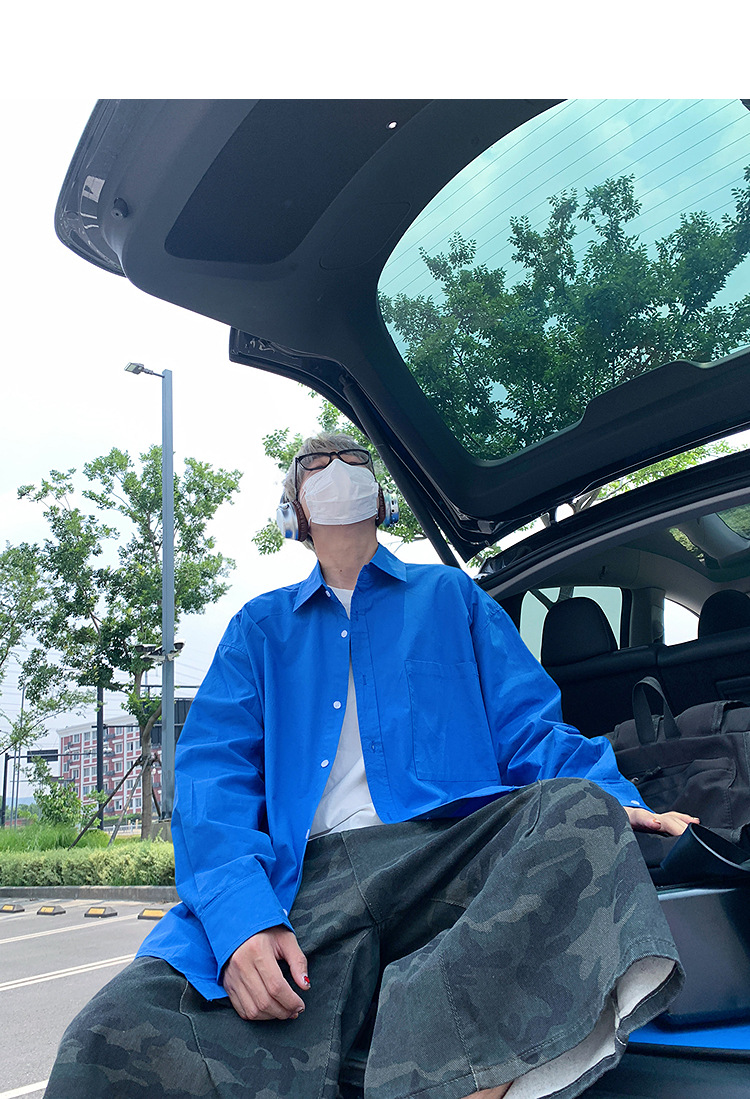 简恒薄款纯棉纯色衬衫男士长袖宽松防晒外套秋季痞帅日系休闲衬衣 pic 9