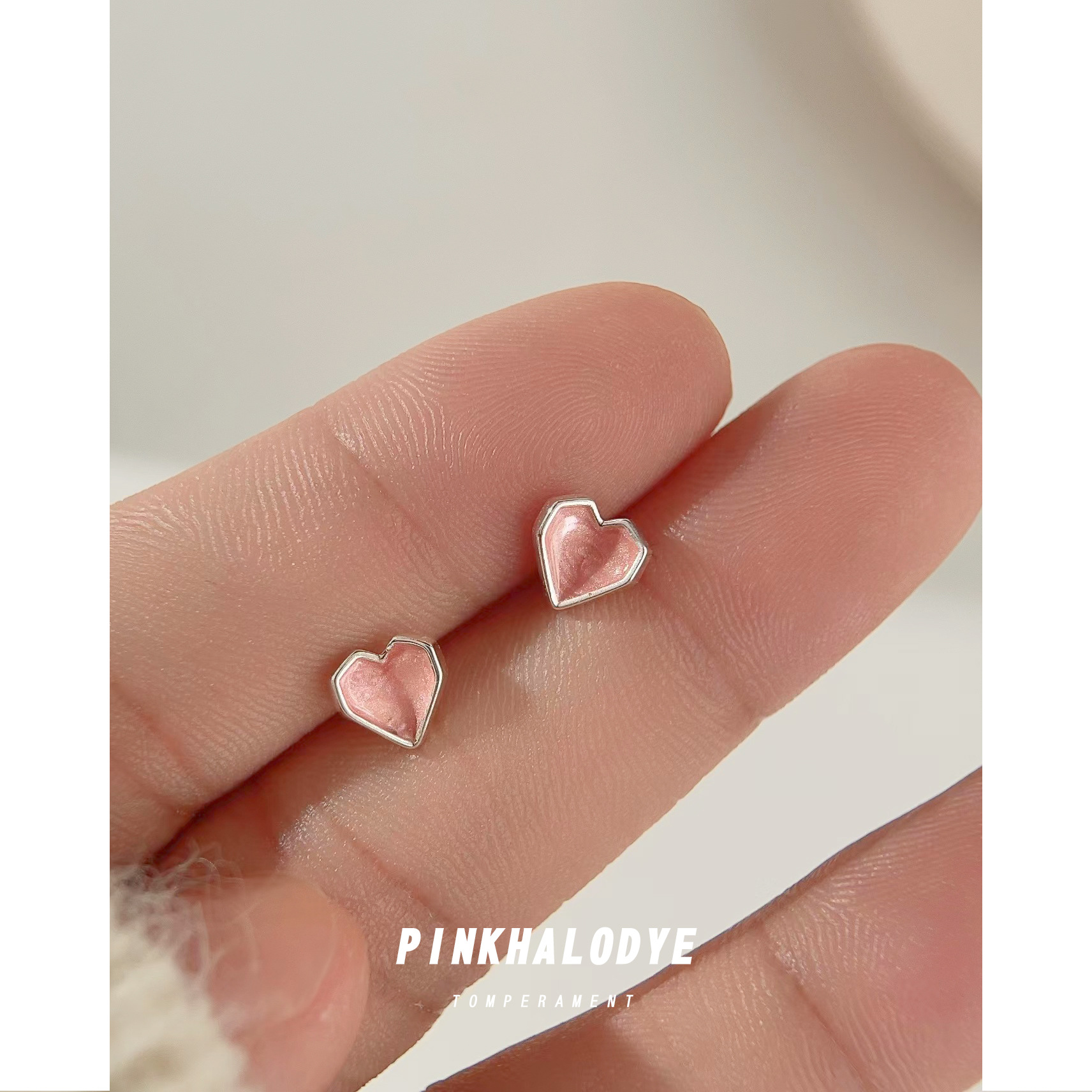 Mini pink and fresh 925 silver needle oil-dripping heart-shaped sweet stud earrings, elegant and minimalist earrings factory accessories pic 7