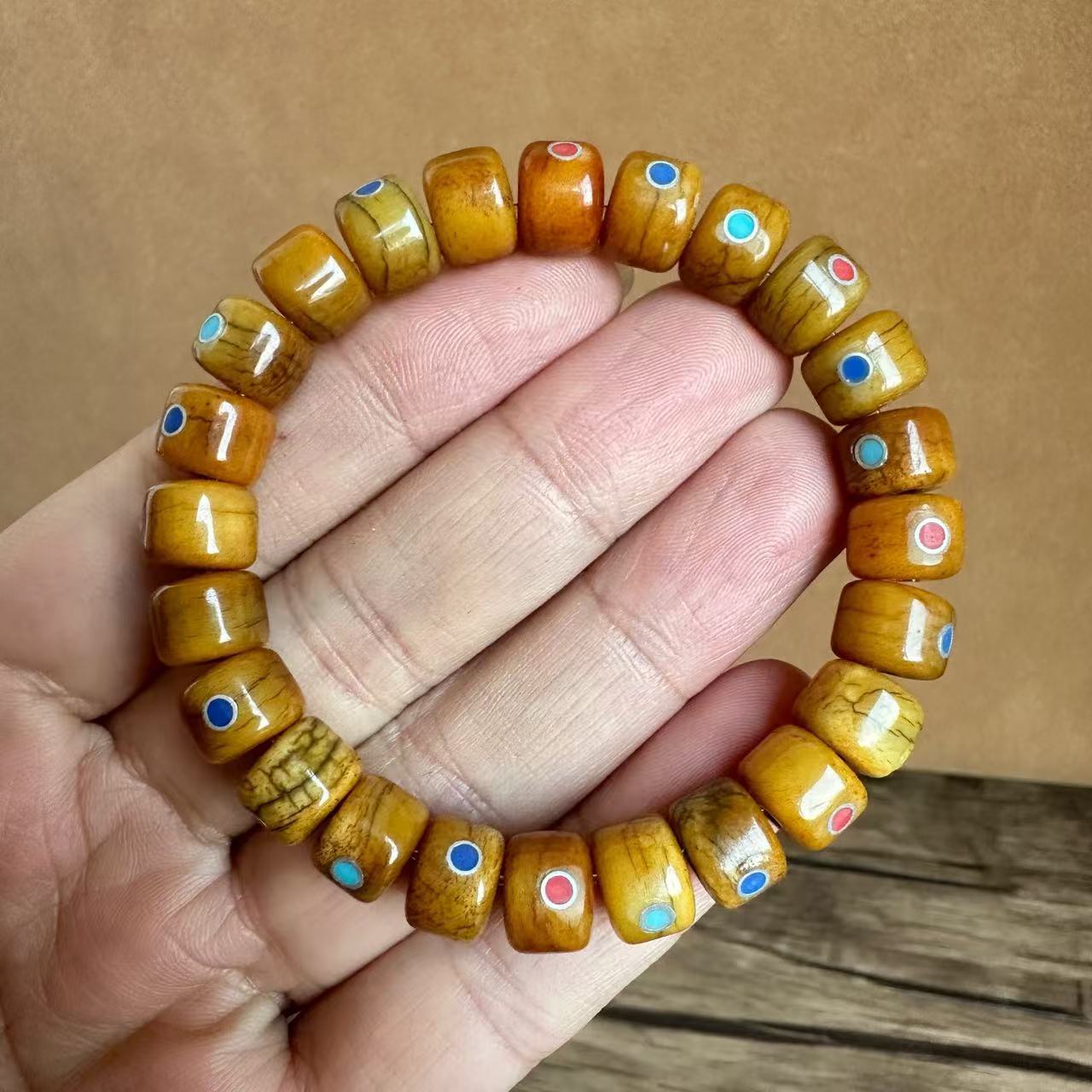 Authentic Tibetan yak bone bracelet for men, inlaid with gemstones and old pearl accessories, ethnic style Tibetan-style bone bracelet collectible pic 15