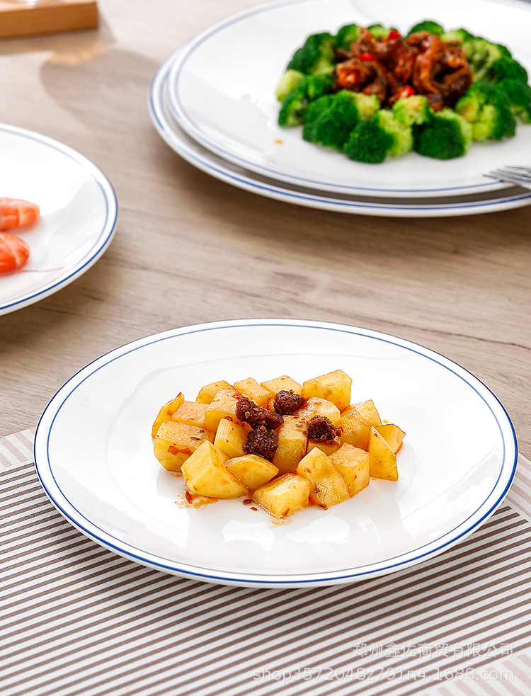 新款双蓝线浅盘家用纯白凉菜盘大剁椒鱼头盘酒店摆台餐具可加字标详情19