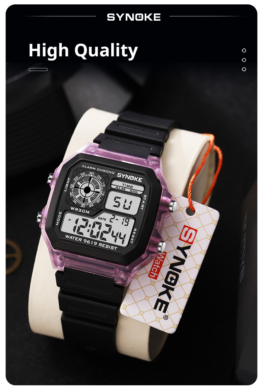 厂货SYNOKE学生电子表夜光防水运动男士方形经典复古潮流运动新品详情9
