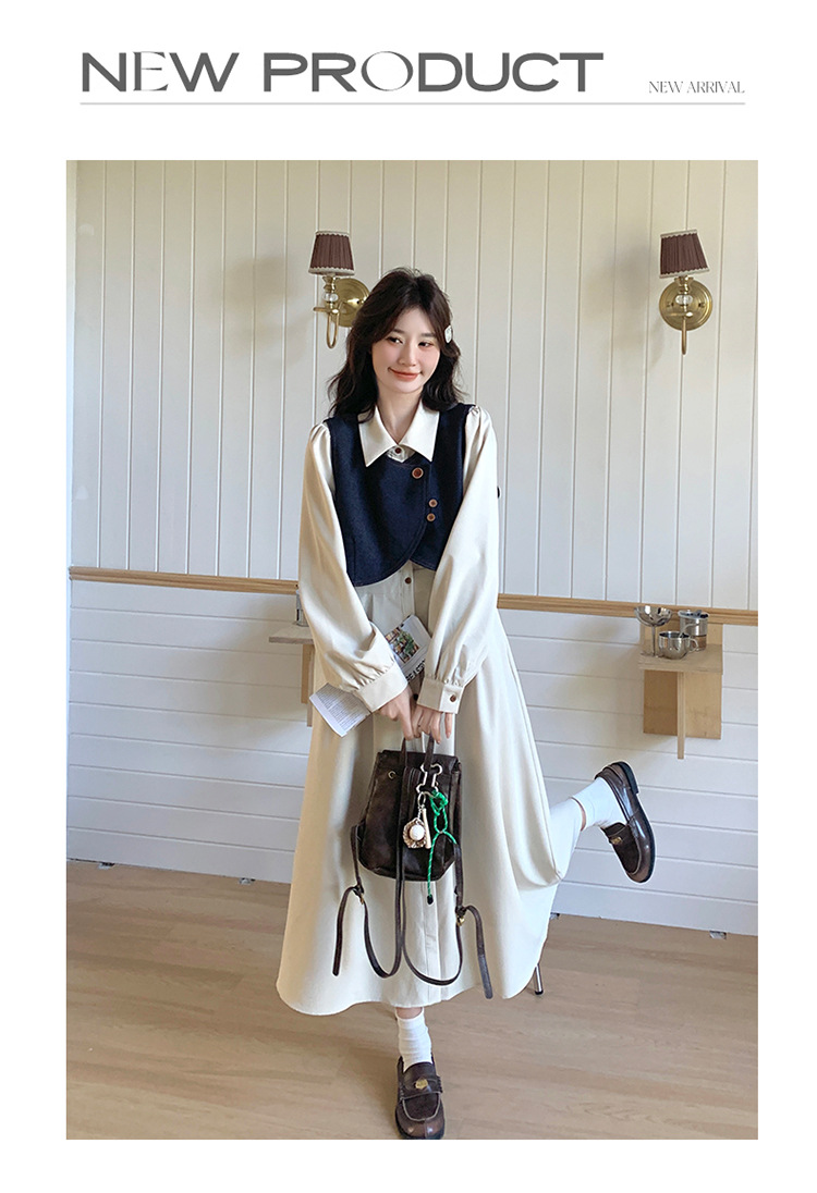 法式气质穿搭牛仔马甲连衣裙套装女2025秋季新款衬衫裙超火两件套详情14