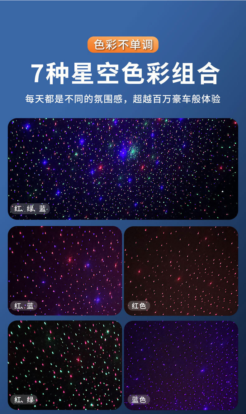 三色星空顶车载香熏喷雾氛围灯智能拾音汽车香水满天星车载香薰详情9