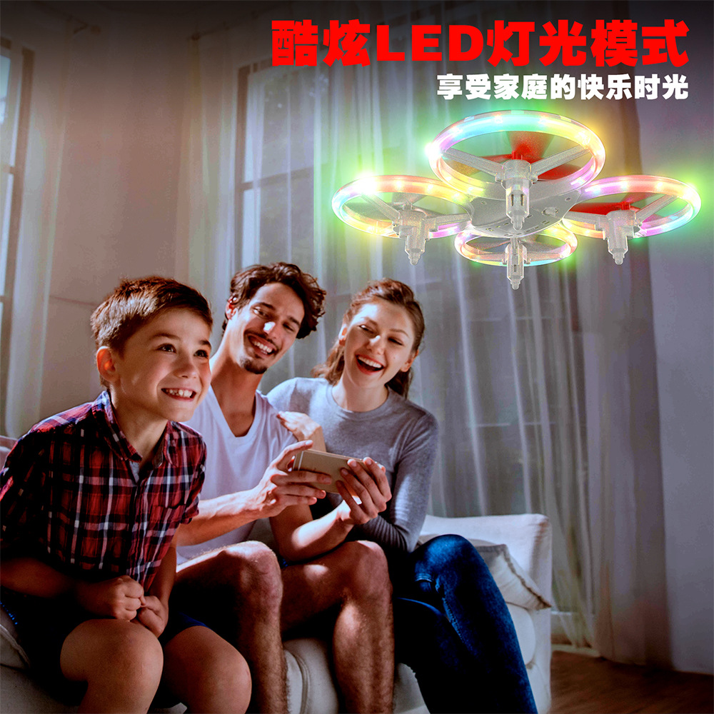 Cross-border LED drone light-emitting UFO sensing multi-rotor aircraft stunt rolling remote control aircraft toys pic 9