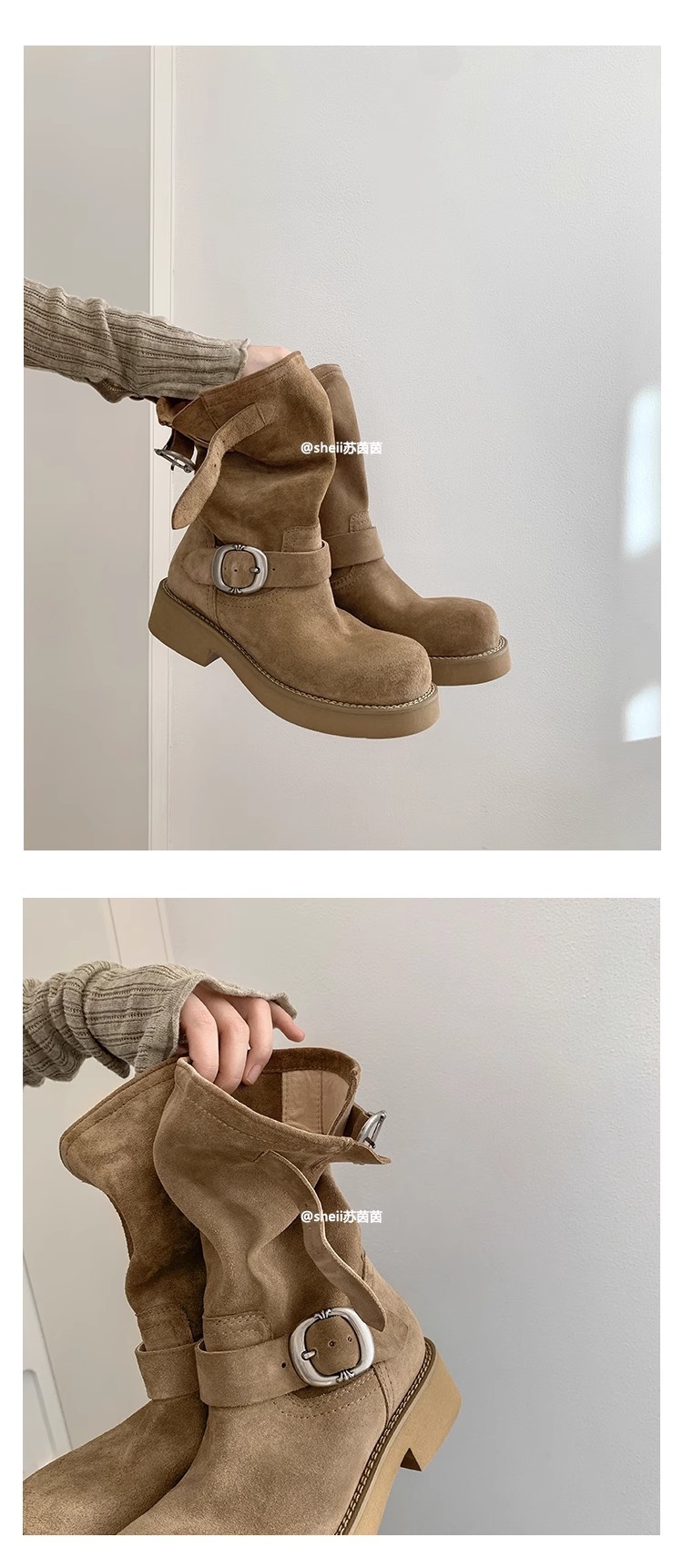 sheii苏茵茵同款！沙丘~超软糯厚底机车扣带短靴女马丁靴堆堆靴详情32