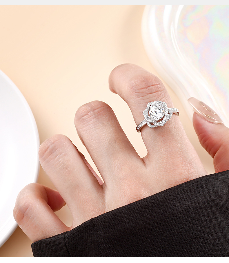 Zhuoheng Select s925 all-silver Moissanite diamond, an imported Moissanite open-mouth ring from the United States, a popular diamond ring live-streamed on Douyin and Kuaishou pic 3