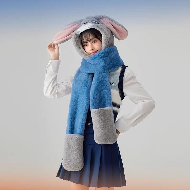 新款尼克狐狸秋冬毛绒玩具雷锋帽子女加绒加厚帽子围巾手套三件套详情9