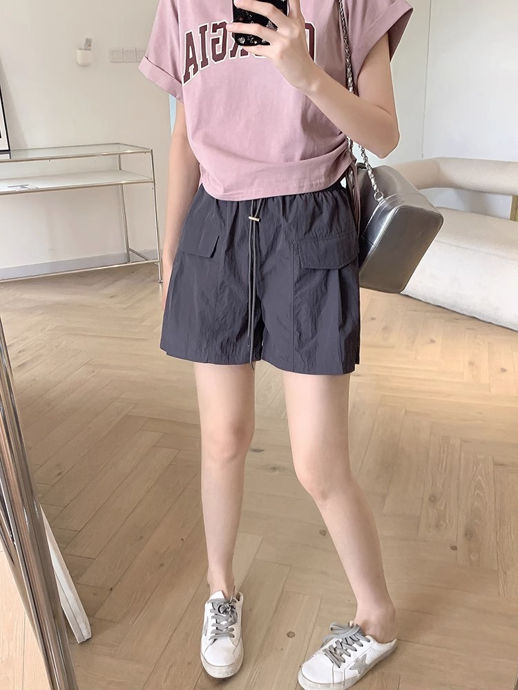 工装阔腿短裤女夏季2023新款高腰抽绳宽松直筒裤显廋A字短裤子ins详情11