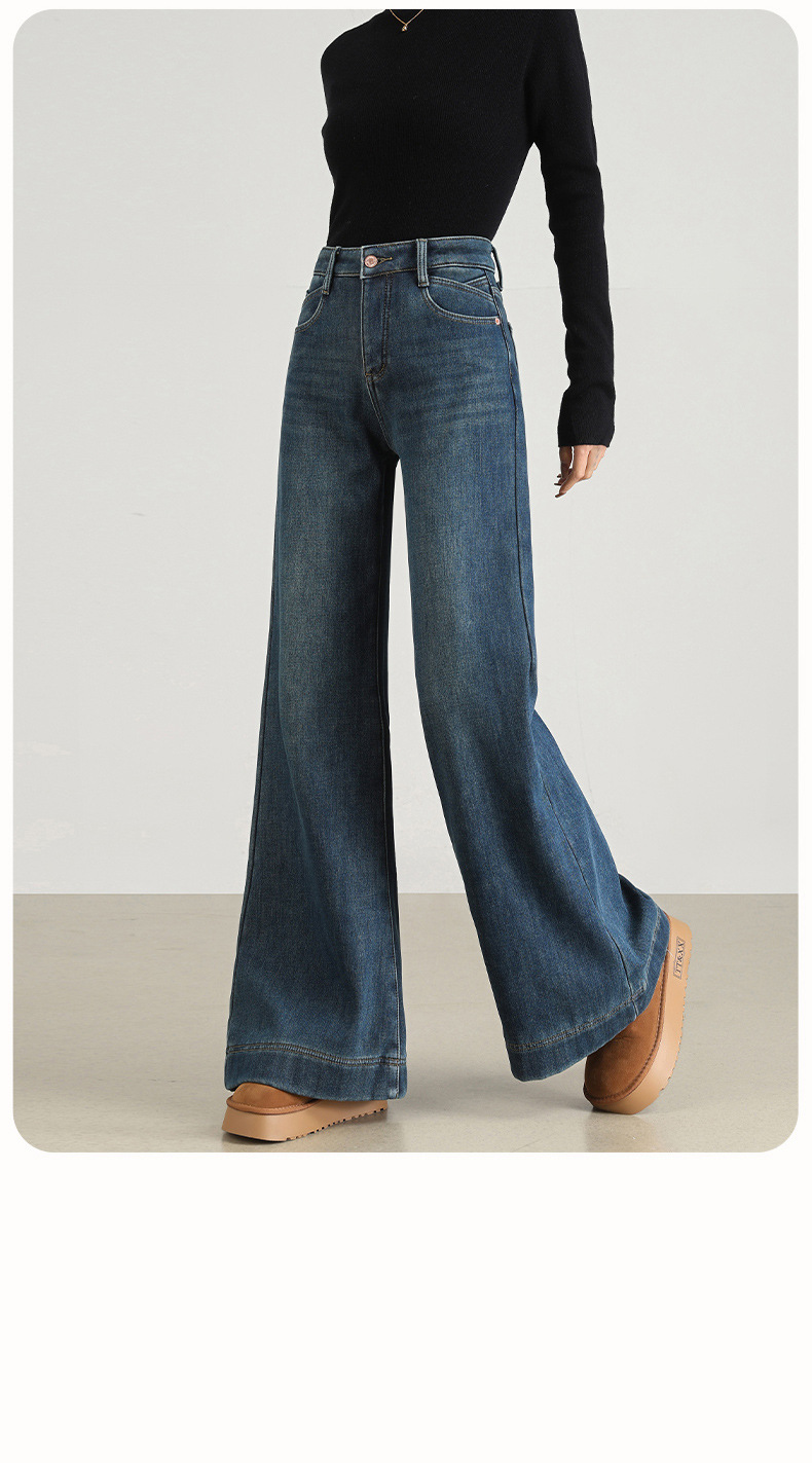 高腰复古牛仔裤女加绒阔腿模特穿着春秋牛仔衬衫牛仔衣男士潮牌详情51