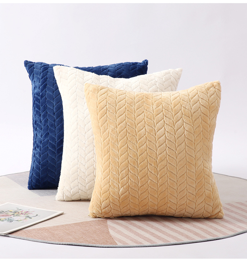 Flannel leaf pillowcase, InS-style wheat ear embossed pillow, office bedroom waist pillow, living room sofa cushion pic 13
