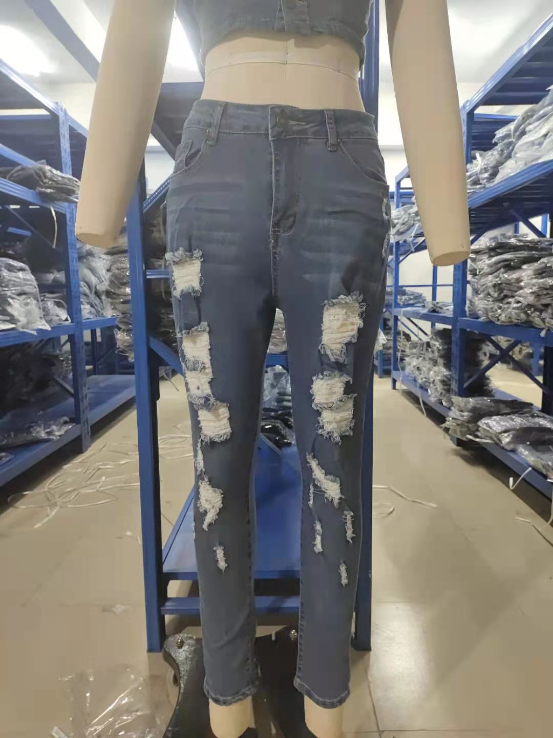 High-waisted stretch ripped slim-fit jeans for women from European and American cross-border trade sources pic 6