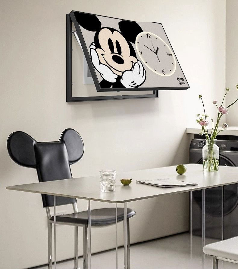 米奇电表箱装饰画带时钟表简约创意总闸配遮挡多媒体盒挂画免打孔详情15