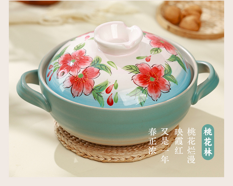 Tao Bao Wang hand-painted pile color clay pot, high-temperature resistant ceramic soup pot, household soup stewing ceramic pot with underglaze color relief pic 4