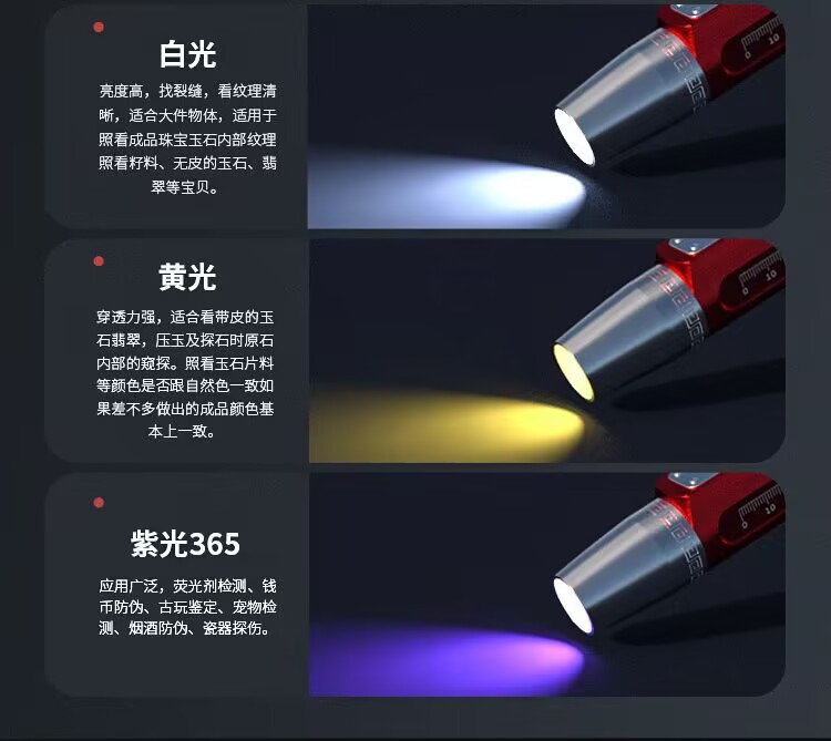 跨境批发照玉石专用手电筒鉴宝手电无极调光珠宝鉴定手电365紫光详情9