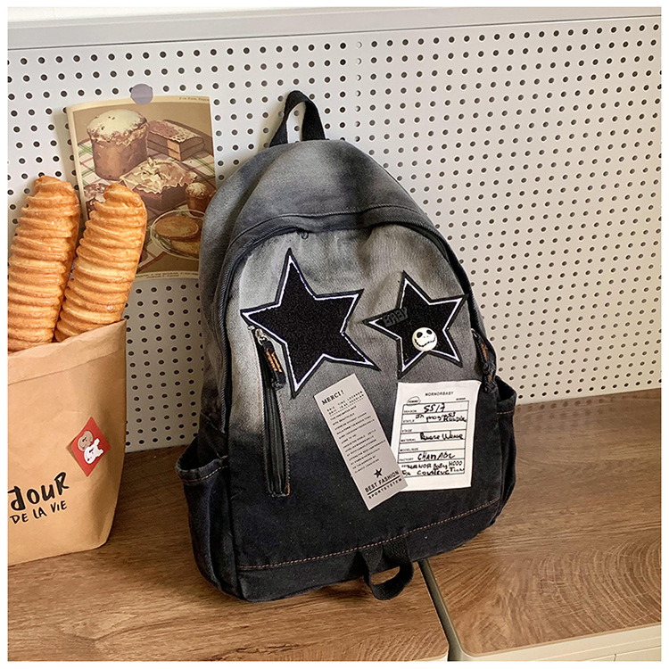 The new color-block soft backpack with pleated material, waterproof outdoor hiking bag, casual sports bag and student schoolbag trend pic 19