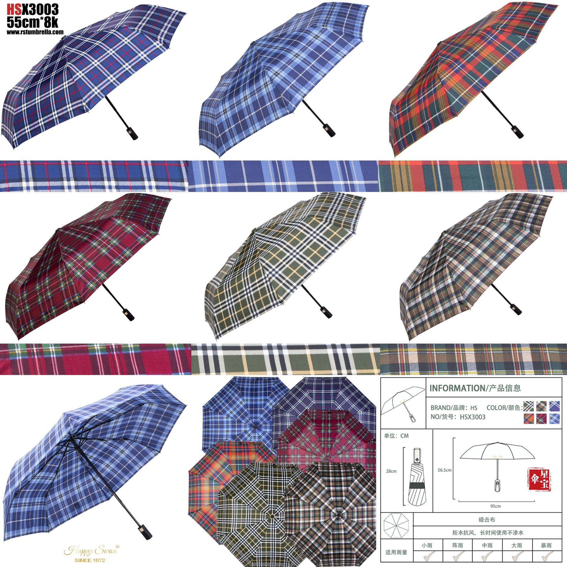 【外贸】新款三折自开收碰击布雨伞55cm21吋8K自动雨伞 umbrella详情33