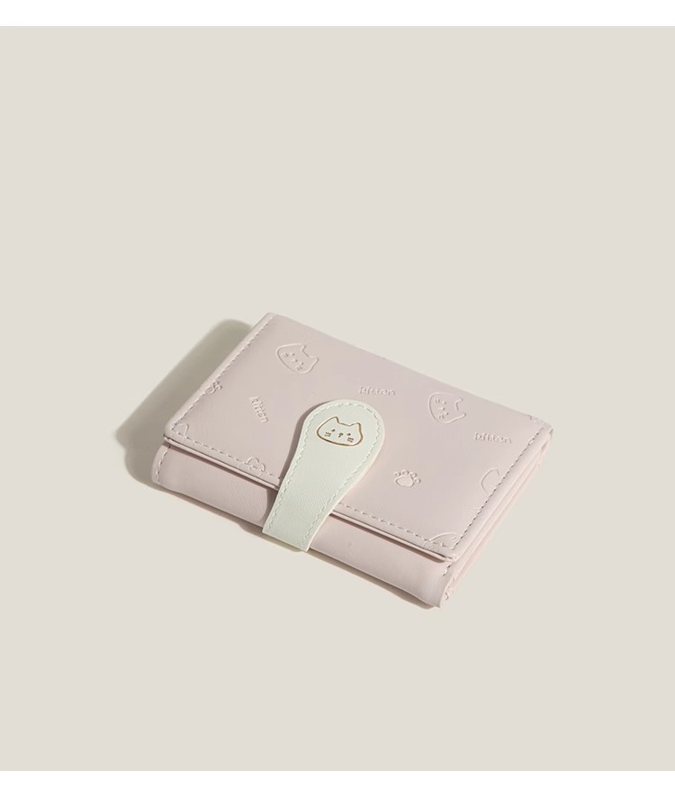 【猫咪小尾巴】韩版可爱女士卡包时尚扣带PU短三折零钱包wallet详情8
