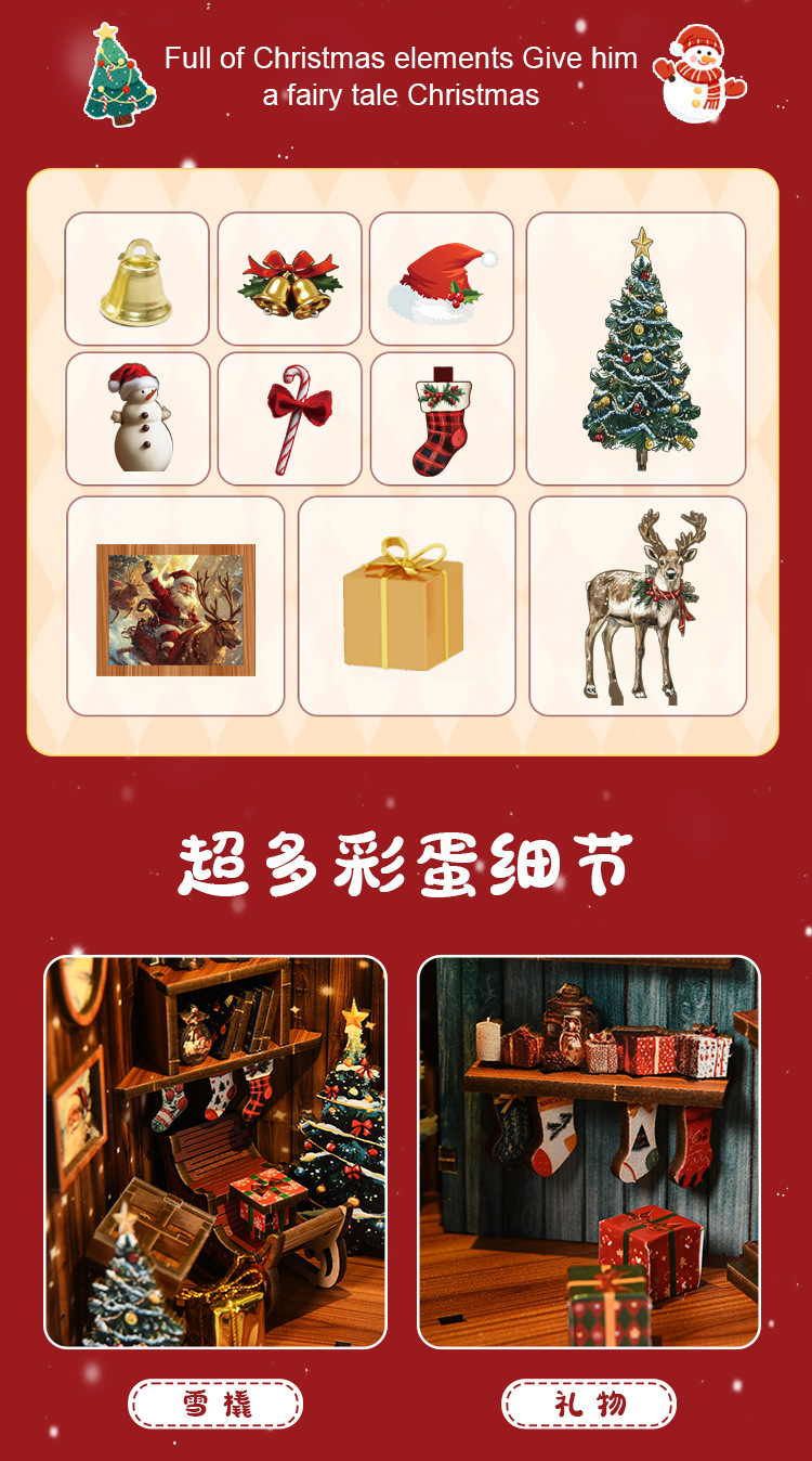 New Christmas diy house model house, Snow Mirror Micro Pavilion bookstand, creative gift, handcrafted assembly DIY log cabin pic 6