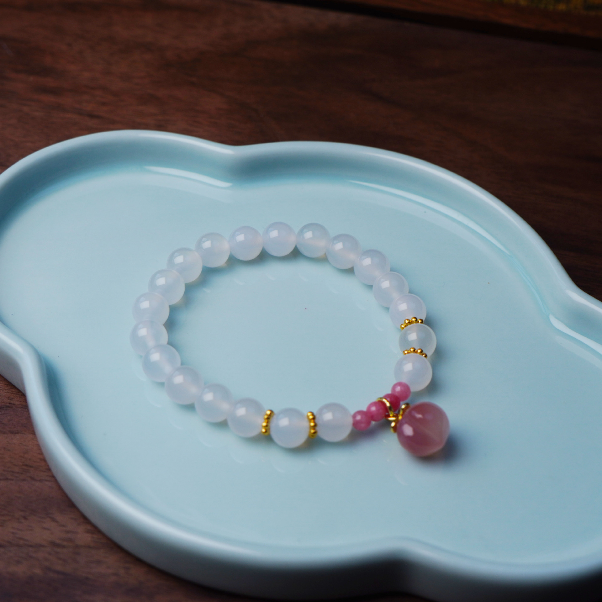 Tipo de hielo natural brazalete de ágata blanca para mujeres con colgante de melocotón dulce pincho de mano fresco y dulce mejor amiga decoración de mano regalo pic 35