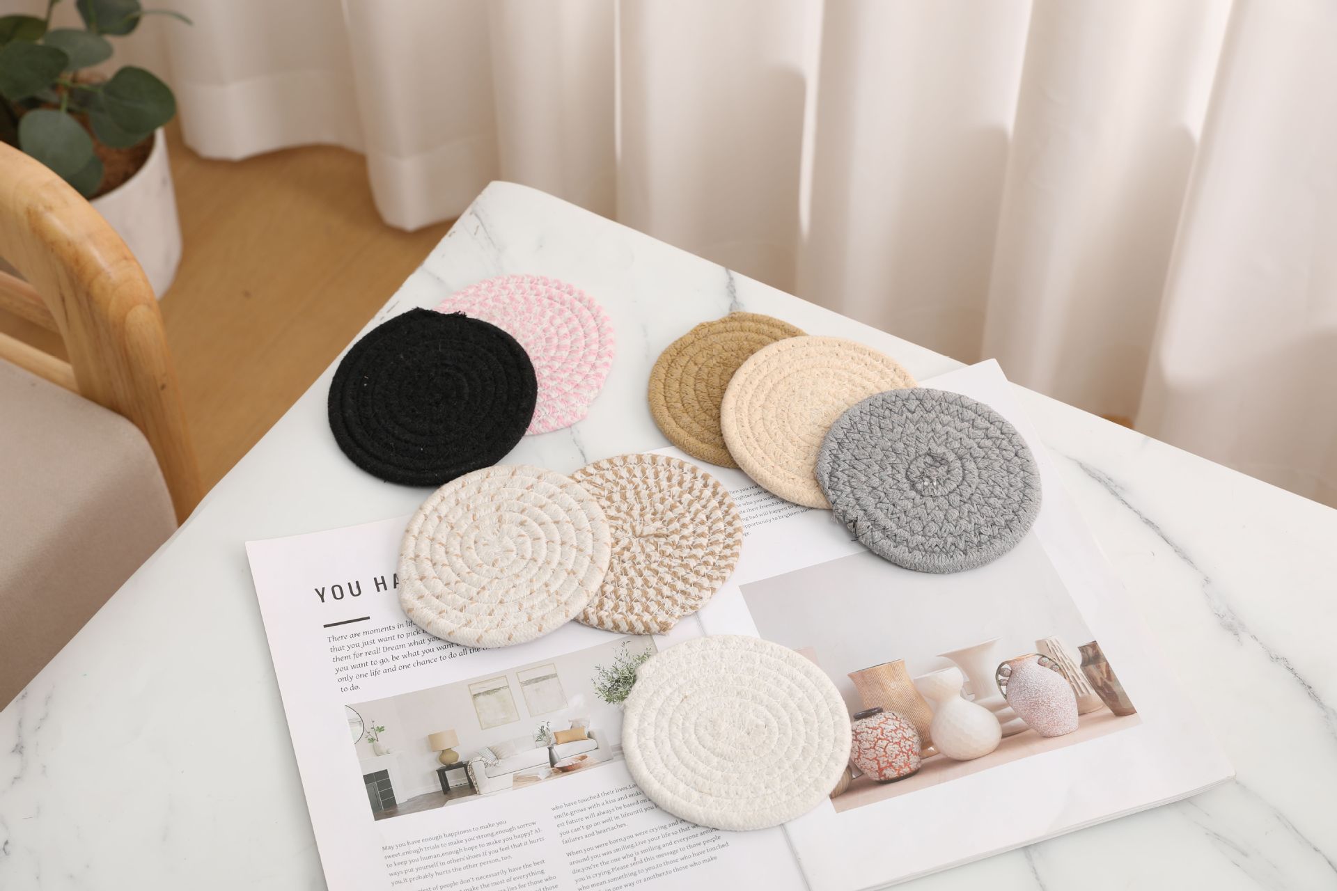 杯垫圆形加厚垫子北欧ins棉绳编织隔热餐垫砂锅垫棉线绳防烫餐桌详情1