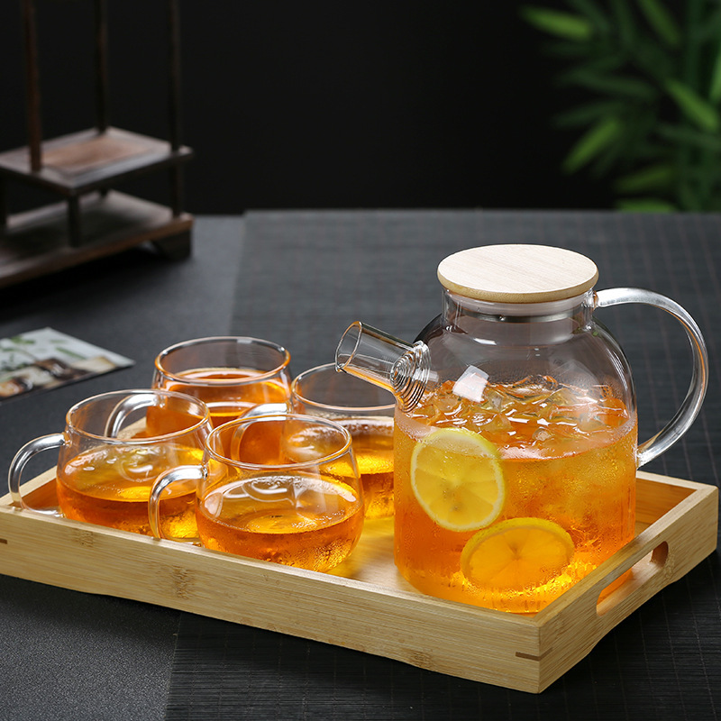 High-temperature resistant teapot, glass teapot, bamboo lid teapot, tea set, Nordic thickened transparent high borosilicate cold water kettle pic 1