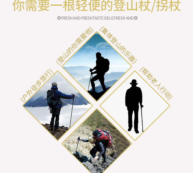 铝合金户外登山拐杖可伸缩折叠登山杖徒步旅行爬山手杖塑料大脚详情4