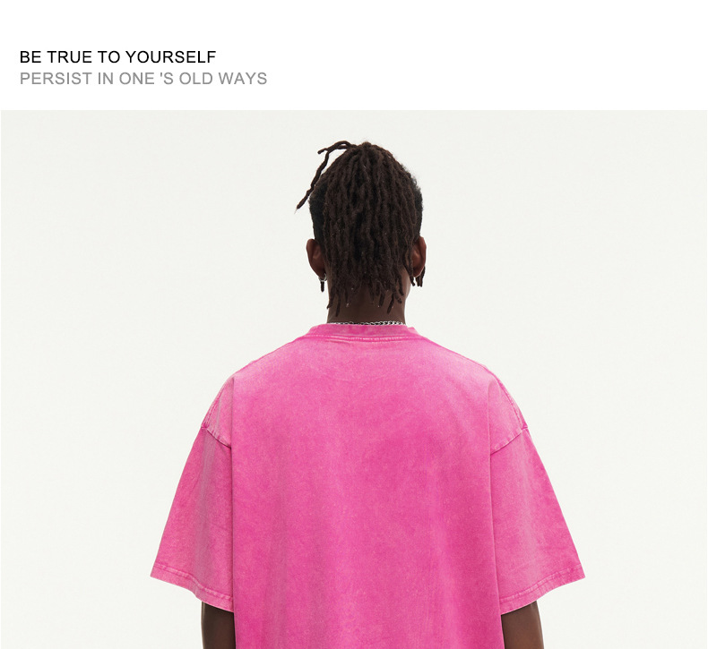 男士T恤230克酸洗炒雪花宽松做旧复古水洗短袖男纯棉t恤落肩欧码详情12