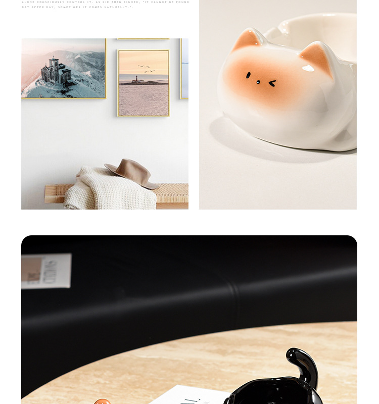 创意可爱暹罗猫陶瓷烟灰缸客厅办公室桌面防飞灰带盖烟缸装饰摆件详情5