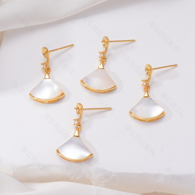 S925 Silver Needle Pearl Stud Earrings, micro-inlaid natural white shell butterfly semi-finished earrings, hollow base diy accessories pic 8