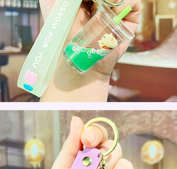 亚克力创意入油小熊奶茶杯钥匙扣情侣可爱流沙挂件漂流瓶钥匙链详情14
