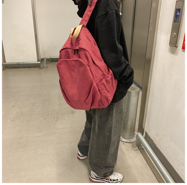 书包女休闲复古耐磨帆布双肩包男女日系大学生简约百搭旅行背包男详情13