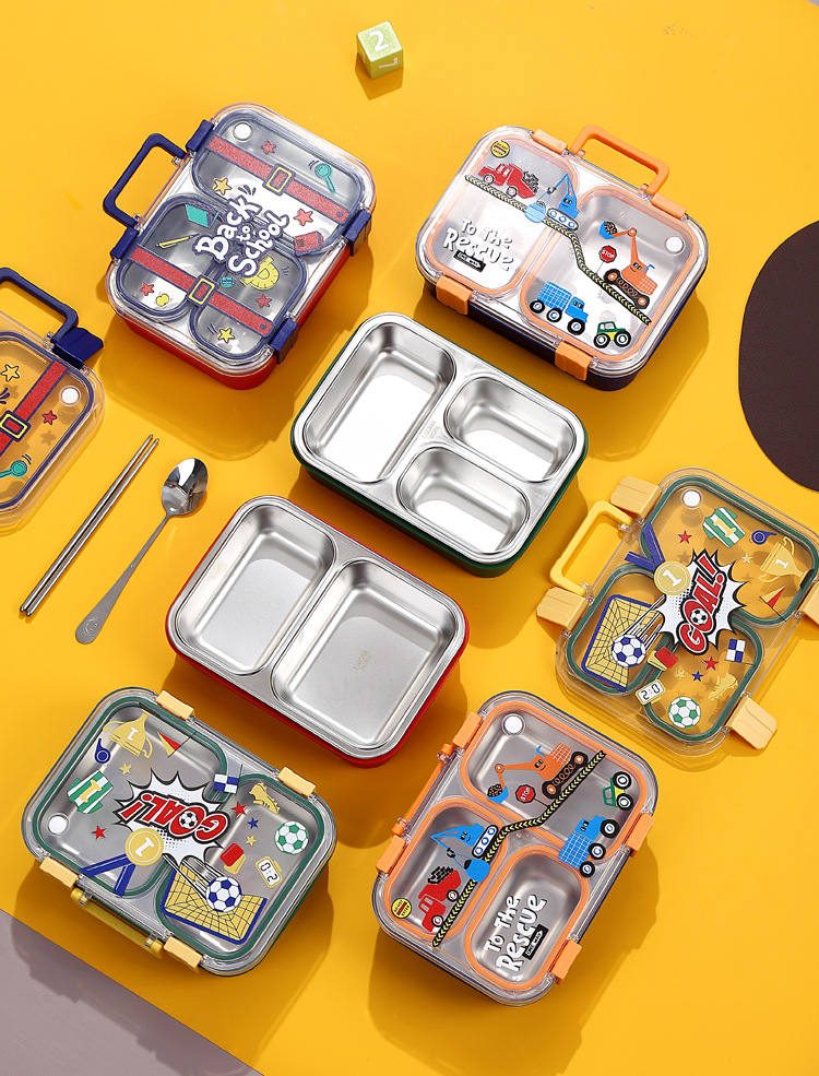 卡通新款分格保温饭盒不锈钢学生专用上班族便携成人便当餐盒代发详情5