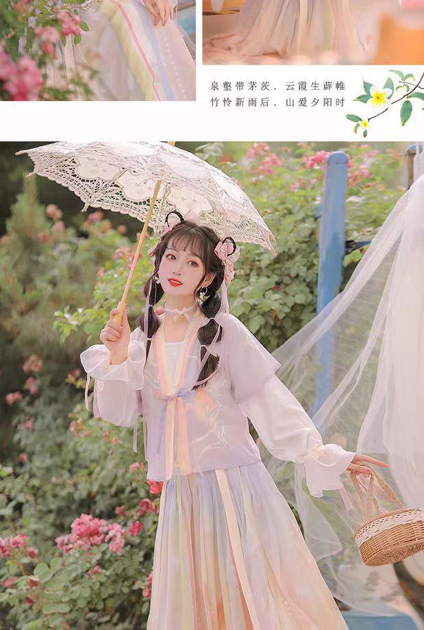 Chinese trend Hanfu women Tang 褙子 round-neck short shirt pleated skirt original waist-length Chinese style daily adult ancient costume spring and autumn complete set pic 12