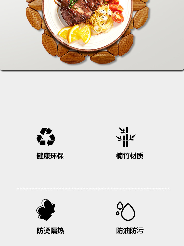 Desktop anti-scald, high-temperature resistant and heat-insulating pad, natural bamboo biodegradable table mat, home kitchen bowl mat, plate mat, clay pot mat pic 2