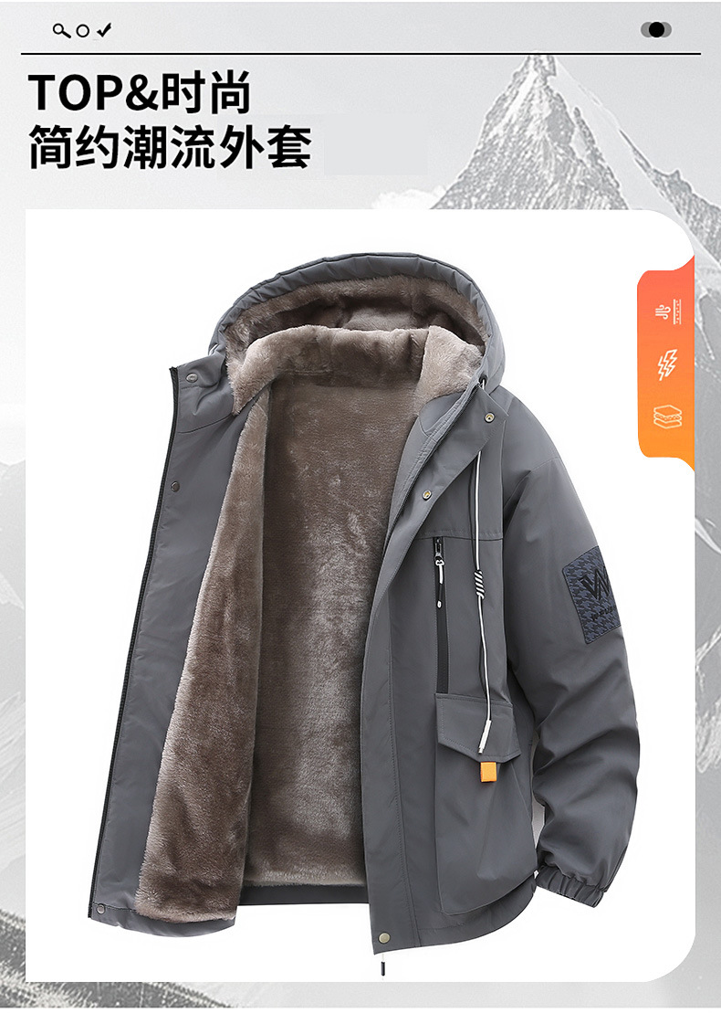 冬季外套男加绒加厚潮牌夹克男连帽宽松保暖棉服袄子青年派克服详情2