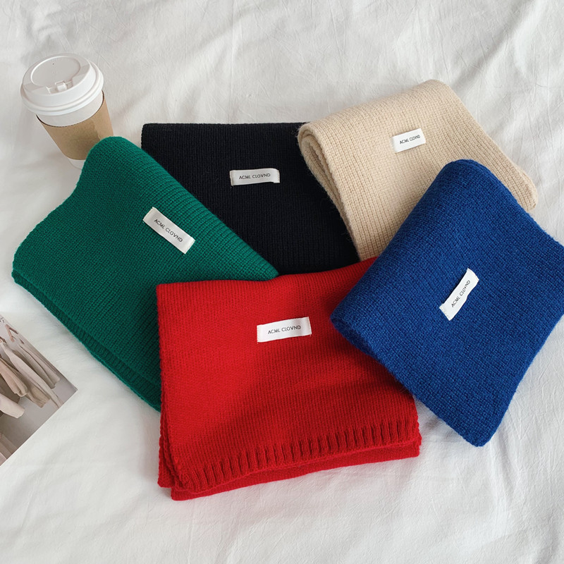Korean-style solid-color knitted Japanese-style scarf for women in autumn and winter, ins, high-end and versatile, warm and thick woolen scarf, trendy pic 6