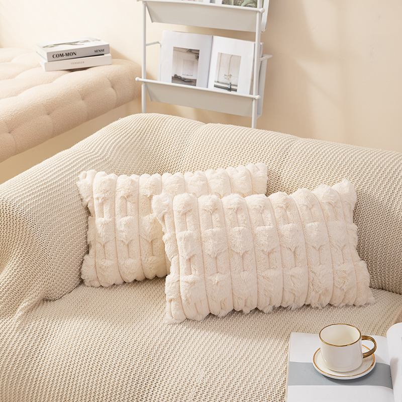 北欧ins风纯色链条编花胖条抱枕套兔毛绒床头沙发靠枕多色可选详情34