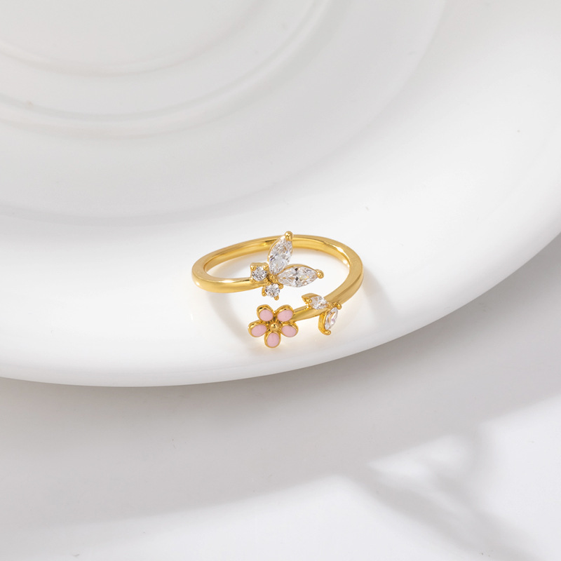 柏伶饰品新款轻奢五叶花戒指式锆石高级感个性指环戒简约气质饰品详情8