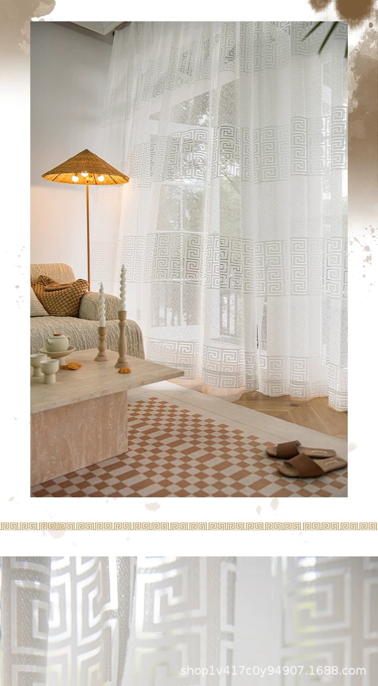 Ancient-style Chinese-style gauze curtains, thickened jacquard lattice tea house window curtains, Zen-inspired gauze curtains for living rooms and studies pic 8