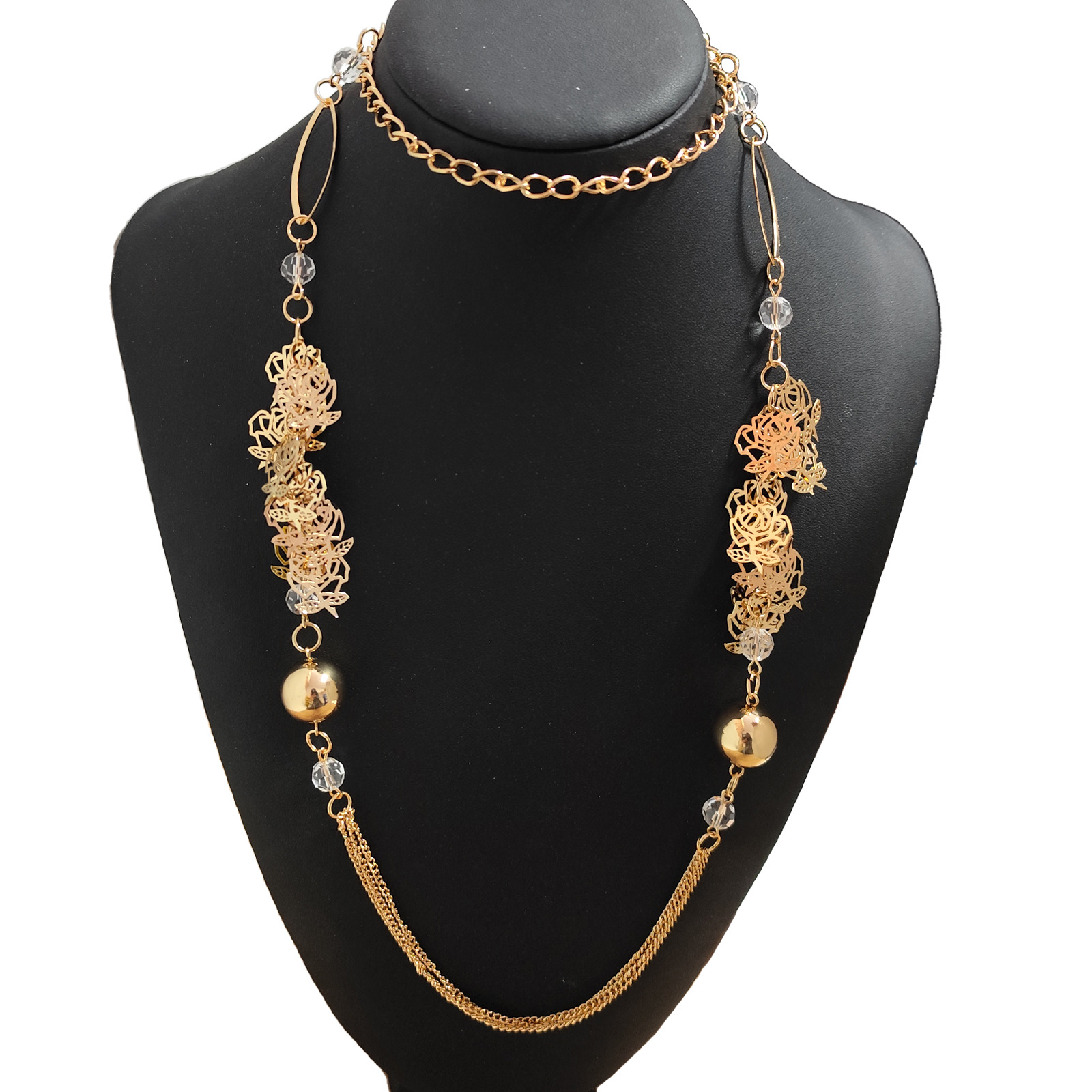 European and American cross-border fashion oval-shaped flower sweater necklace, high-end circular owl necklace, design sense waist chain pic 3