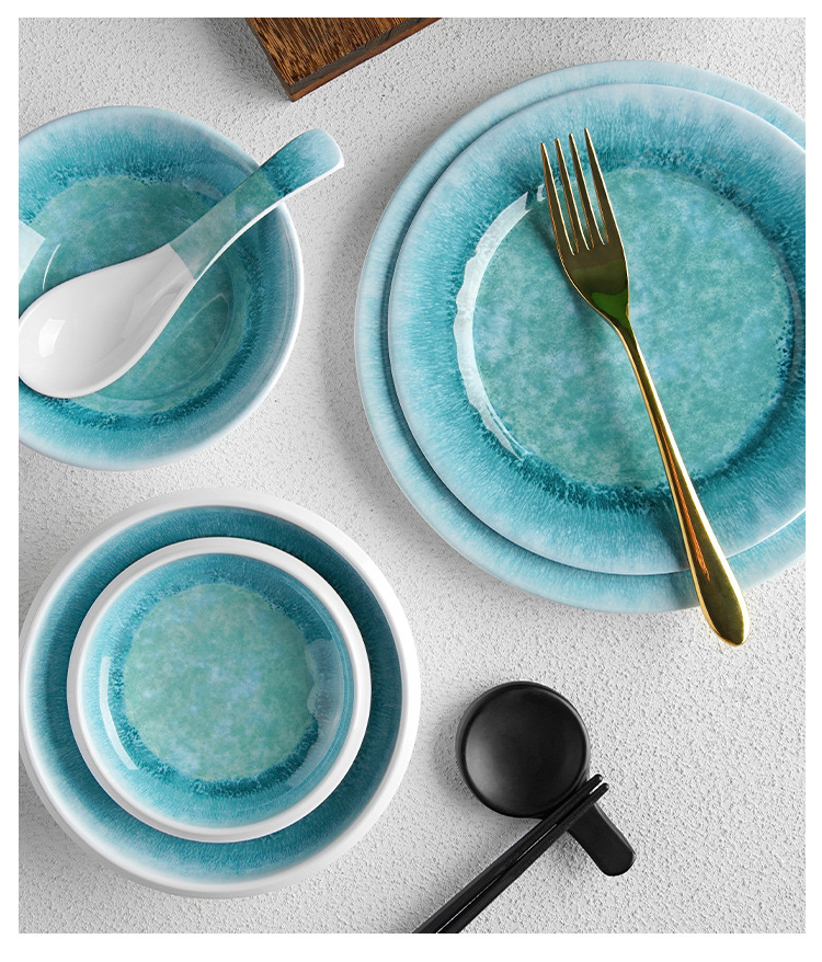 New imitation porcelain KB blue brick pattern melamine tableware factory direct sales melamine tableware pic 7