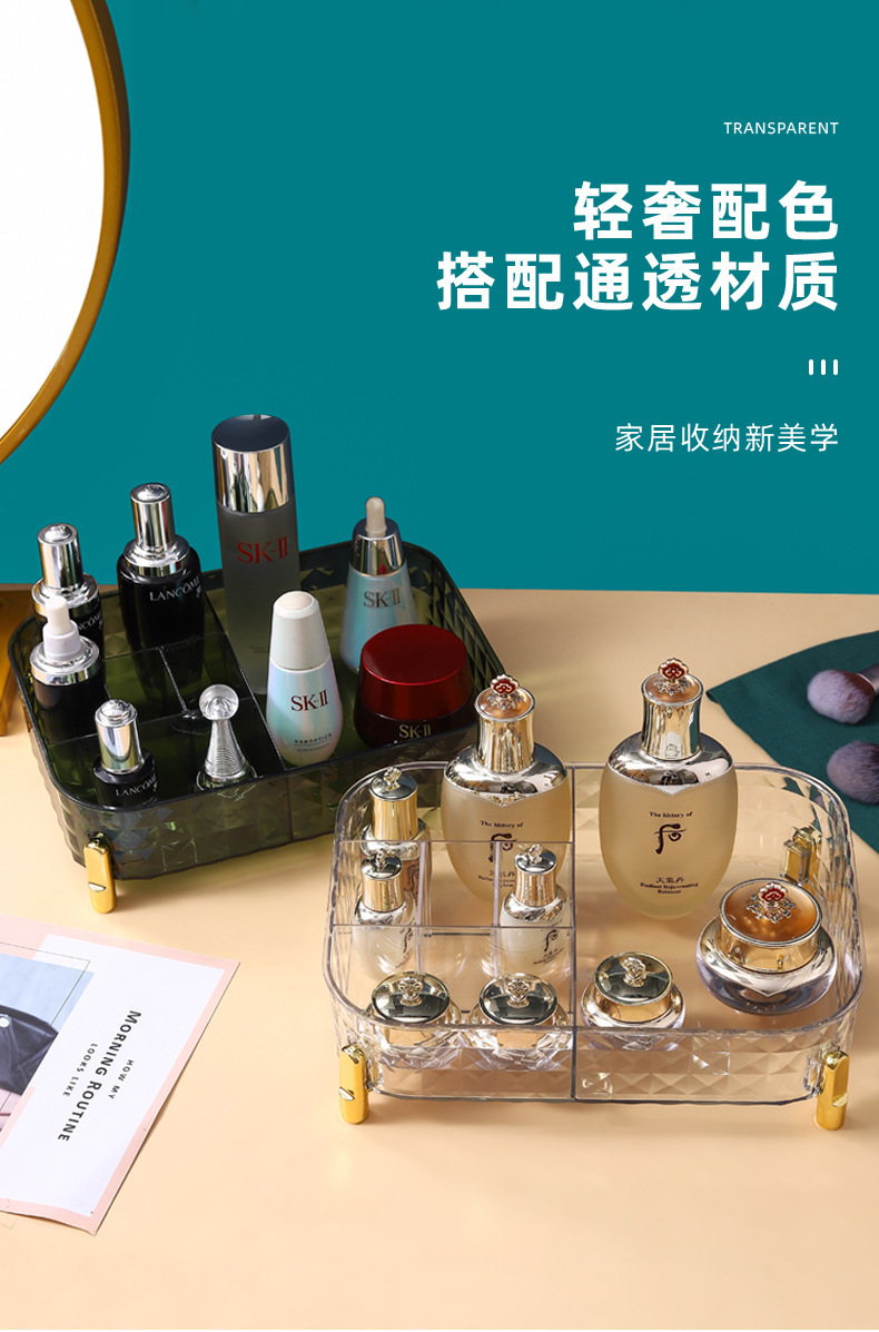 Light luxury cosmetics storage box, desktop transparent cosmetics storage box, storage and organization box, storage basket, shelf pic 3