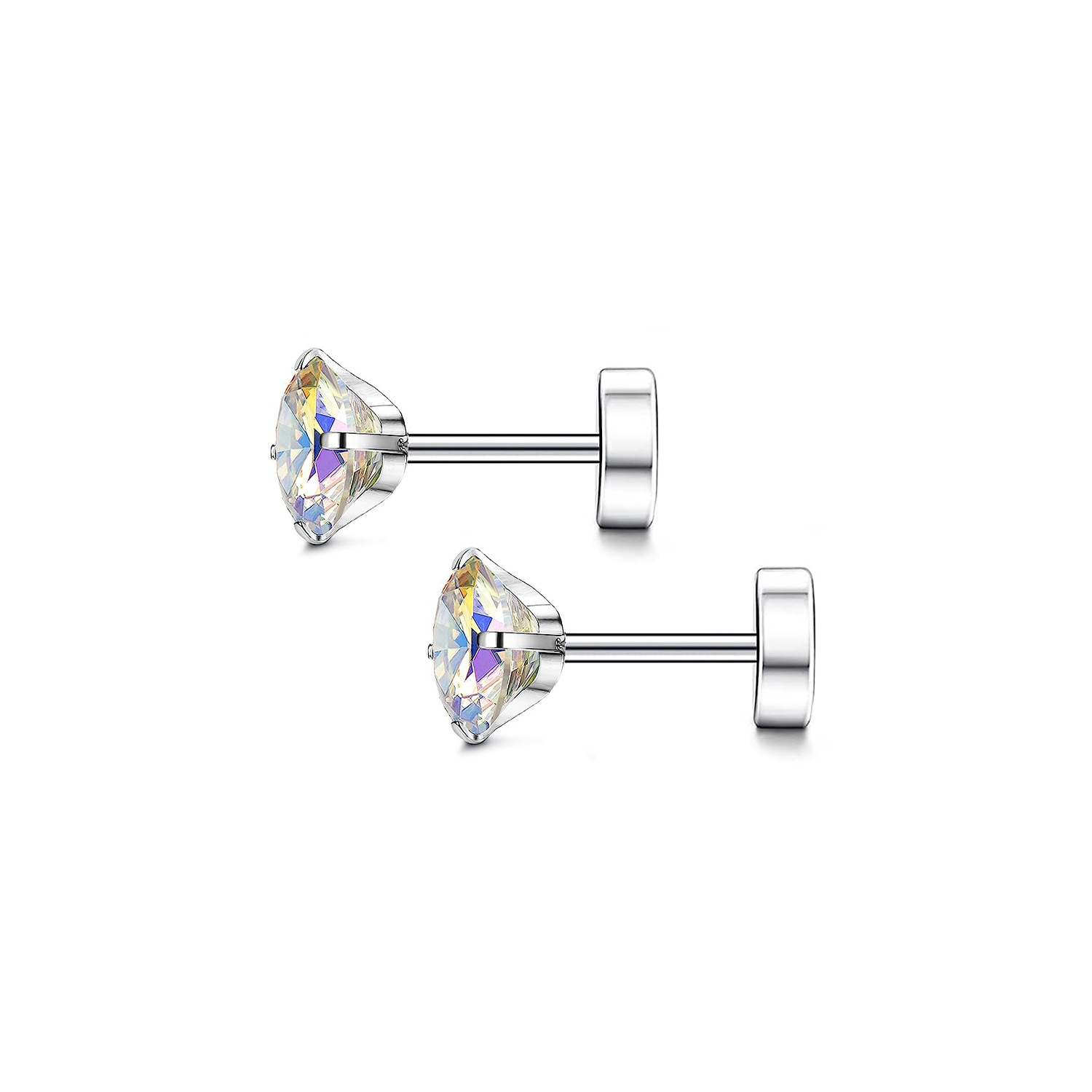 Cross-border titanium steel flat-bottom zircon ear studs, round ear bone studs, cochlear studs, zircon ear studs with external threads, versatile and high-end pic 9