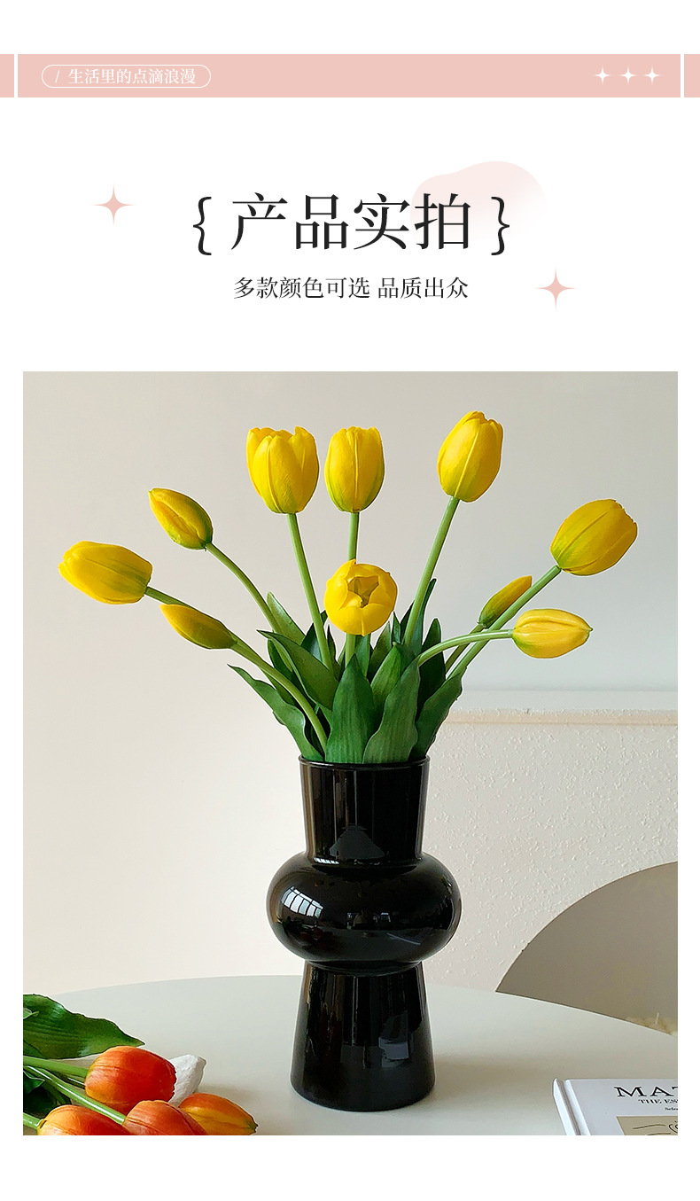 手感软胶5头郁金香仿真花假花家居桌面装饰摆件PE硅胶郁金香批发详情6