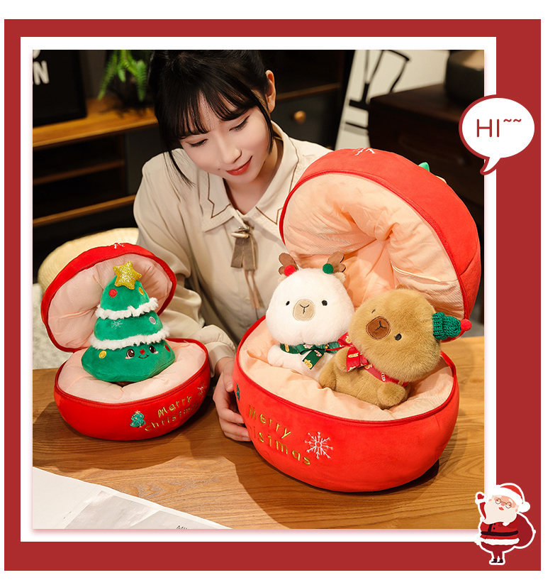Cross-border new Christmas capybara figurines, Christmas tree apple throw pillows, plush Christmas gifts for both boys and girls pic 11